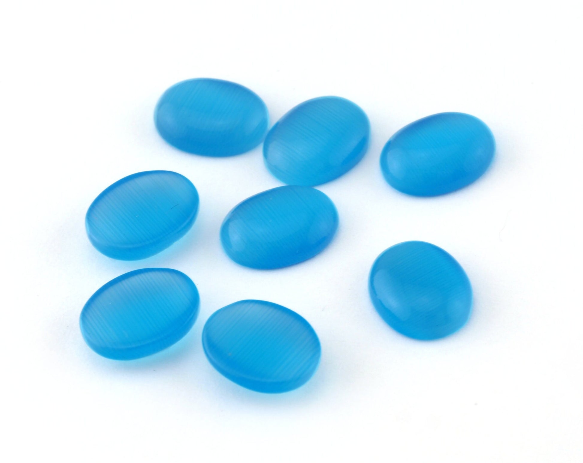 Cabochons Blue Cat Eye's Glass Oval 8x10mm Flat Back CAB102-09