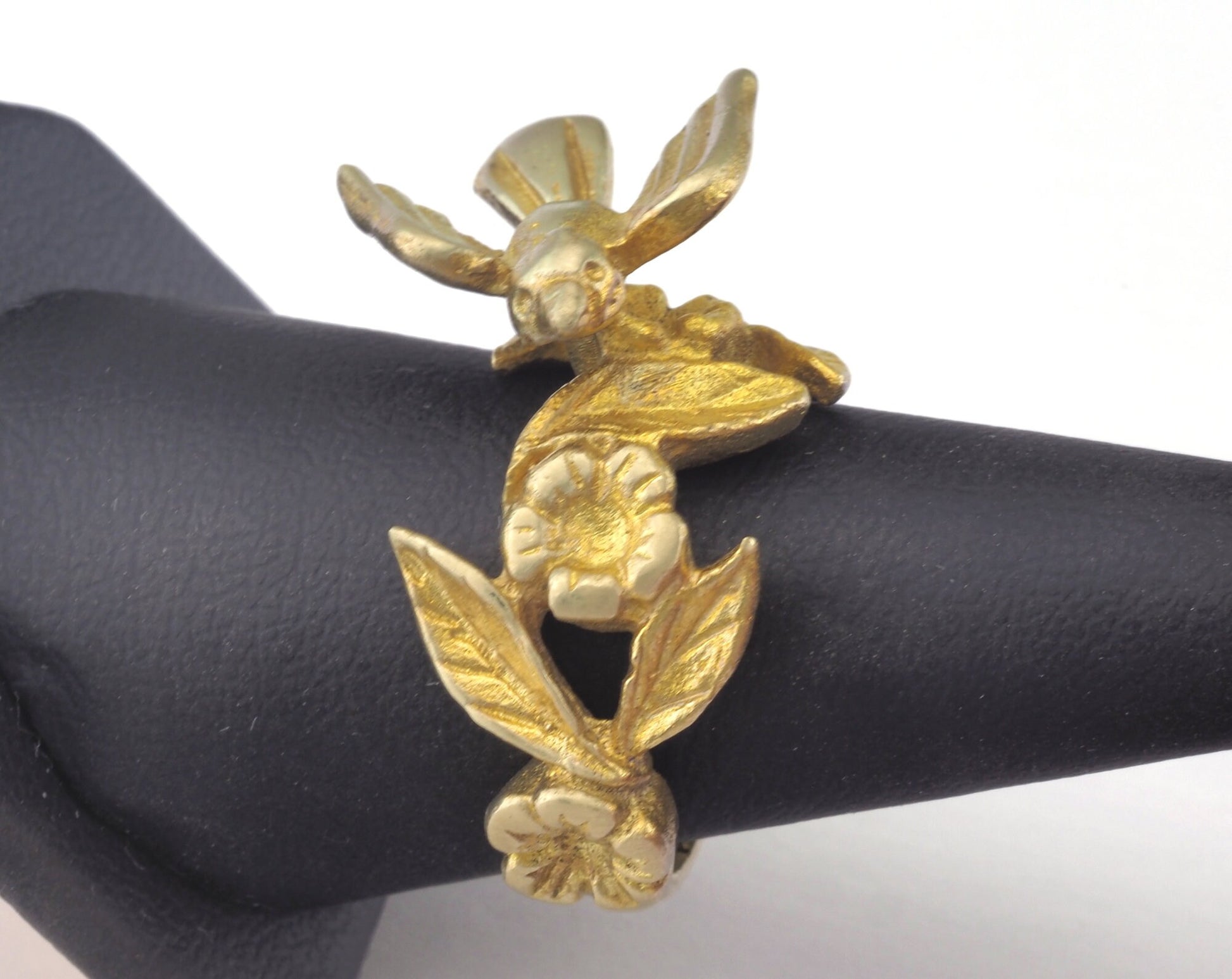 Ring Bird Flower Adjustable Ring Raw brass (17.5mm 7US inner size) OZ2636 ring25