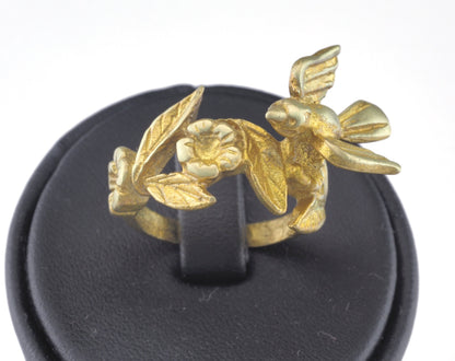 Ring Bird Flower Adjustable Ring Raw brass (17.5mm 7US inner size) OZ2636 ring25