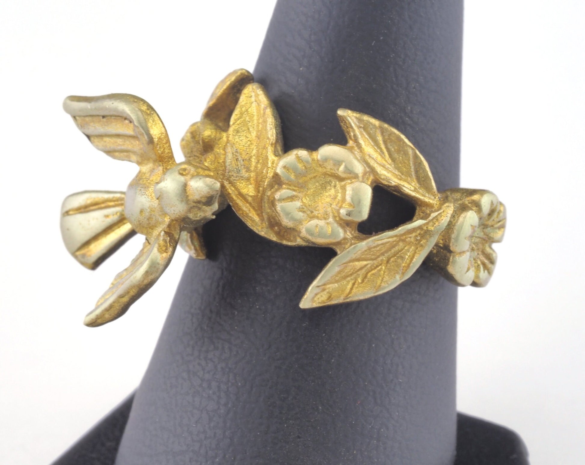 Ring Bird Flower Adjustable Ring Raw brass (17.5mm 7US inner size) OZ2636 ring25