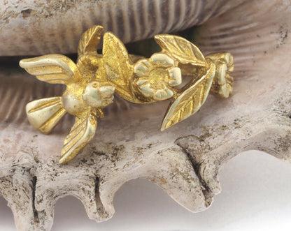 Ring Bird Flower Adjustable Ring Raw brass (17.5mm 7US inner size) OZ2636 ring25
