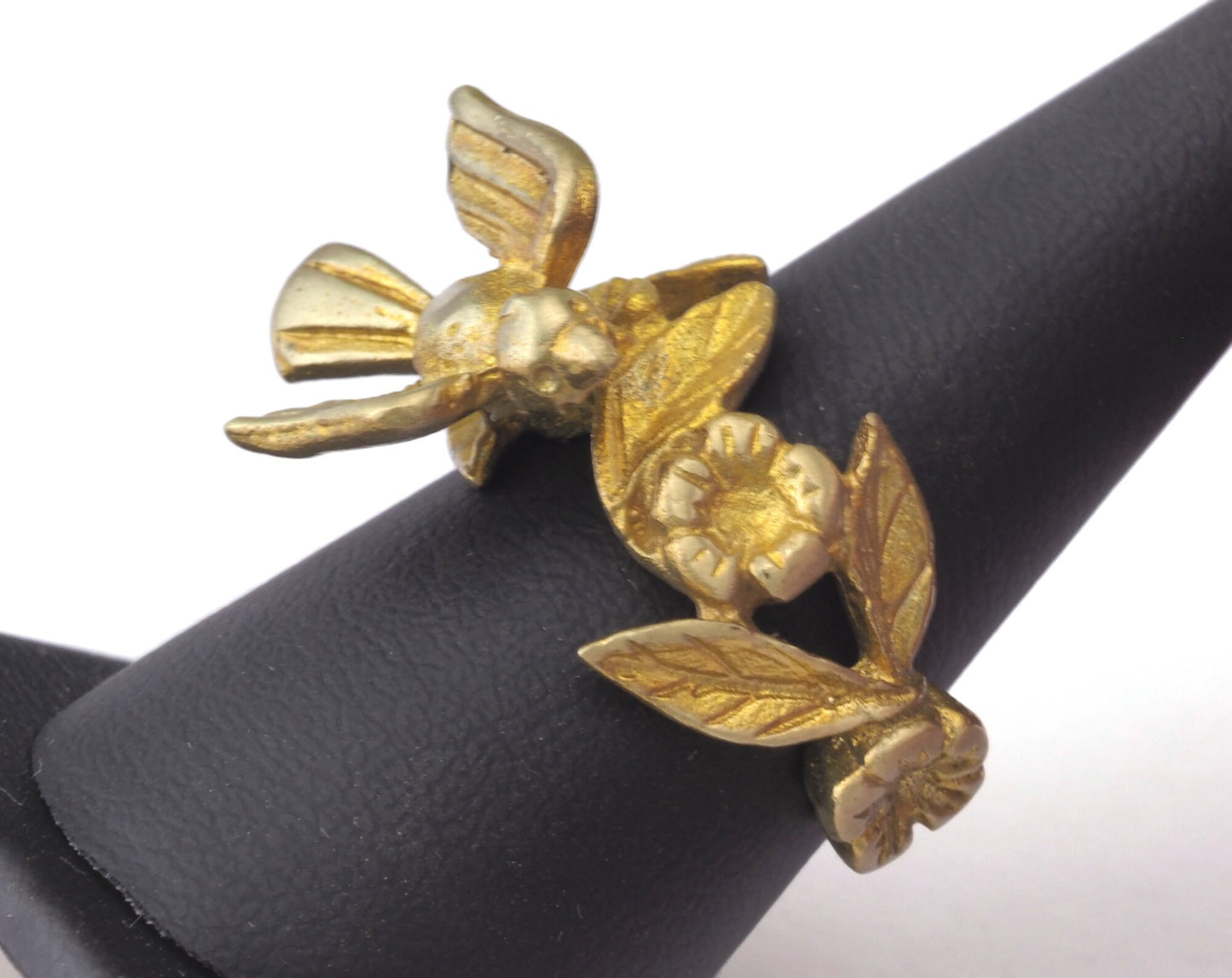 Ring Bird Flower Adjustable Ring Raw brass (17.5mm 7US inner size) OZ2636 ring25