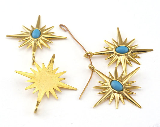 Star Pendant with Turquoise Color Stone Gold Plated Brass 32x29mm findings OZ2540-200