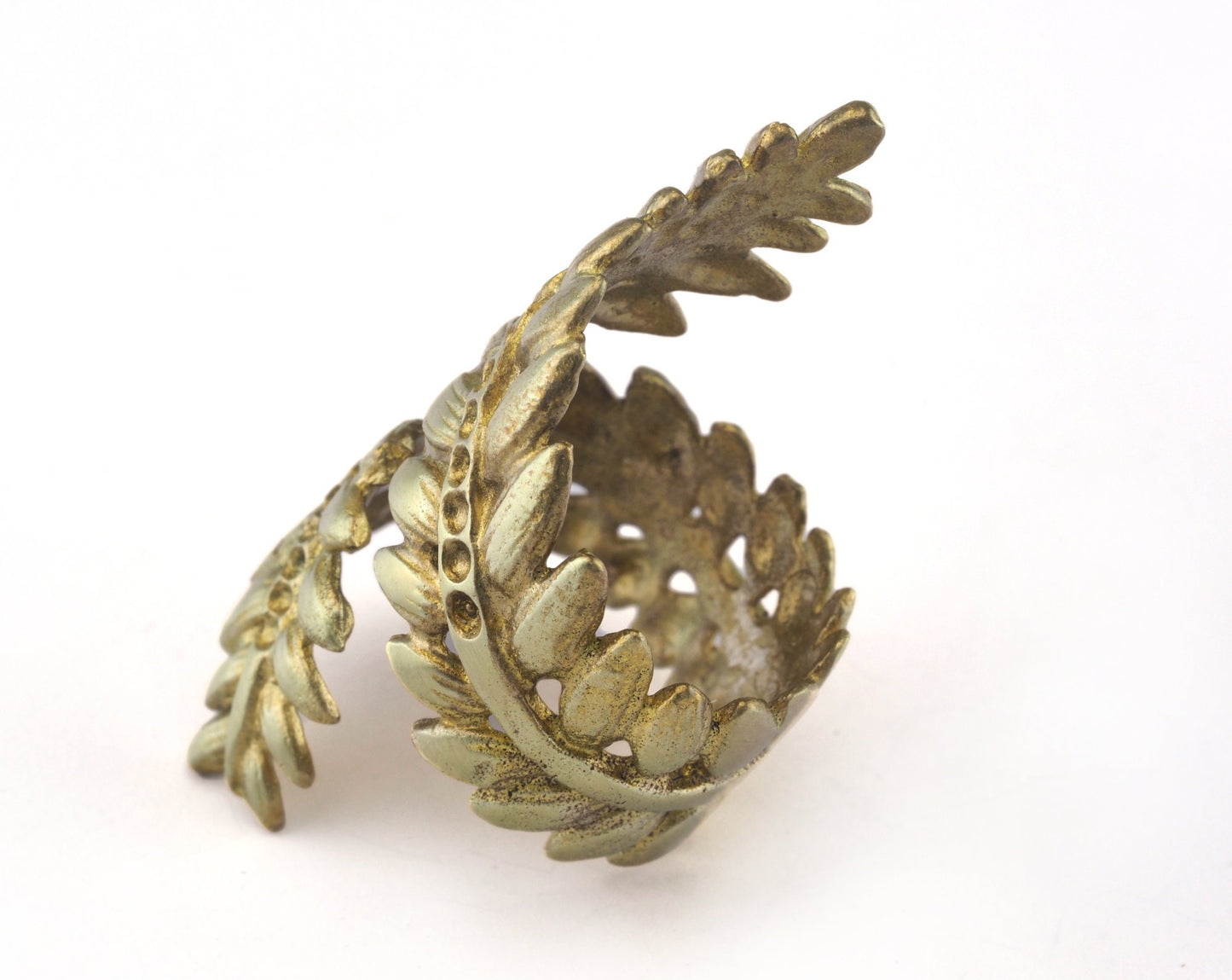 Leaves Ring Adjustable Bezel Raw brass (17mm 7US inner size - Adjustable ) OZ3674