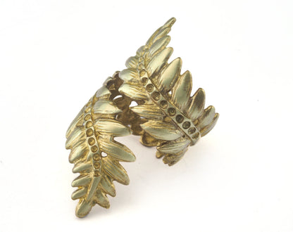 Leaves Ring Adjustable Bezel Raw brass (17mm 7US inner size - Adjustable ) OZ3674