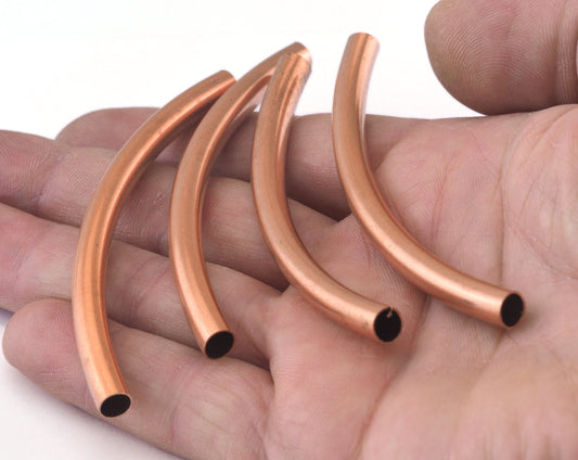 Raw Copper curved tube 6x80mm (5mm hole) finding charm pendant 1998-420