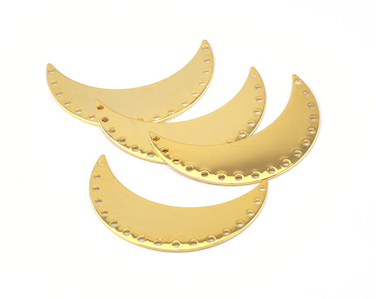 Crescent Connector Moon Shape 17 hole tag 44mm (0.8mm thickness) Shiny Gold Plated brass Findings Charms OZ2522-400