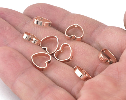 Heart Bead Frame Rose Gold Plated Brass 9x9mm (2 hole 1mm ) ring connector bab1 OZ2557-30