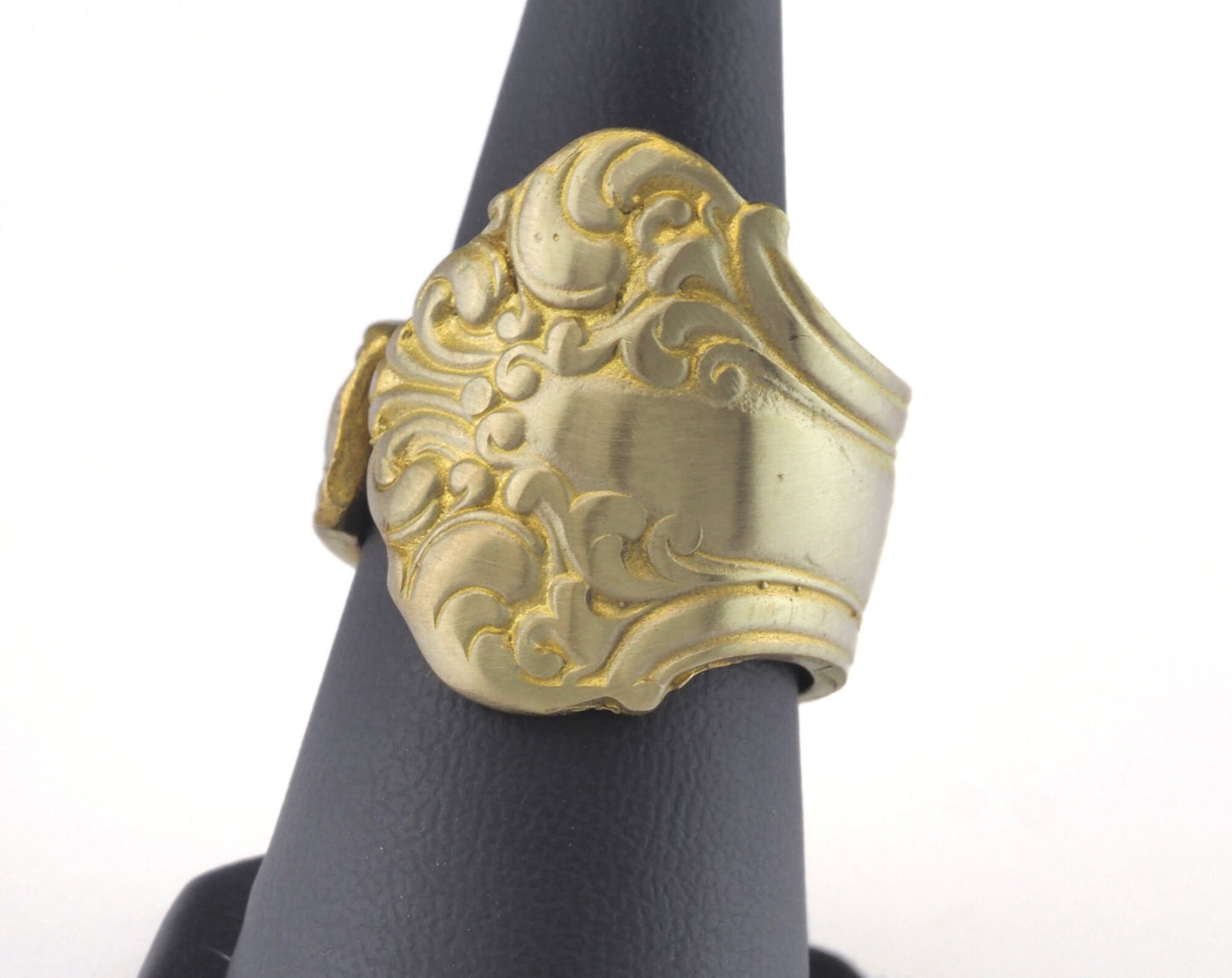Spoon Ring Flower Patterned Adjustable Ring Raw brass (18mm 8US inner size) OZ2672