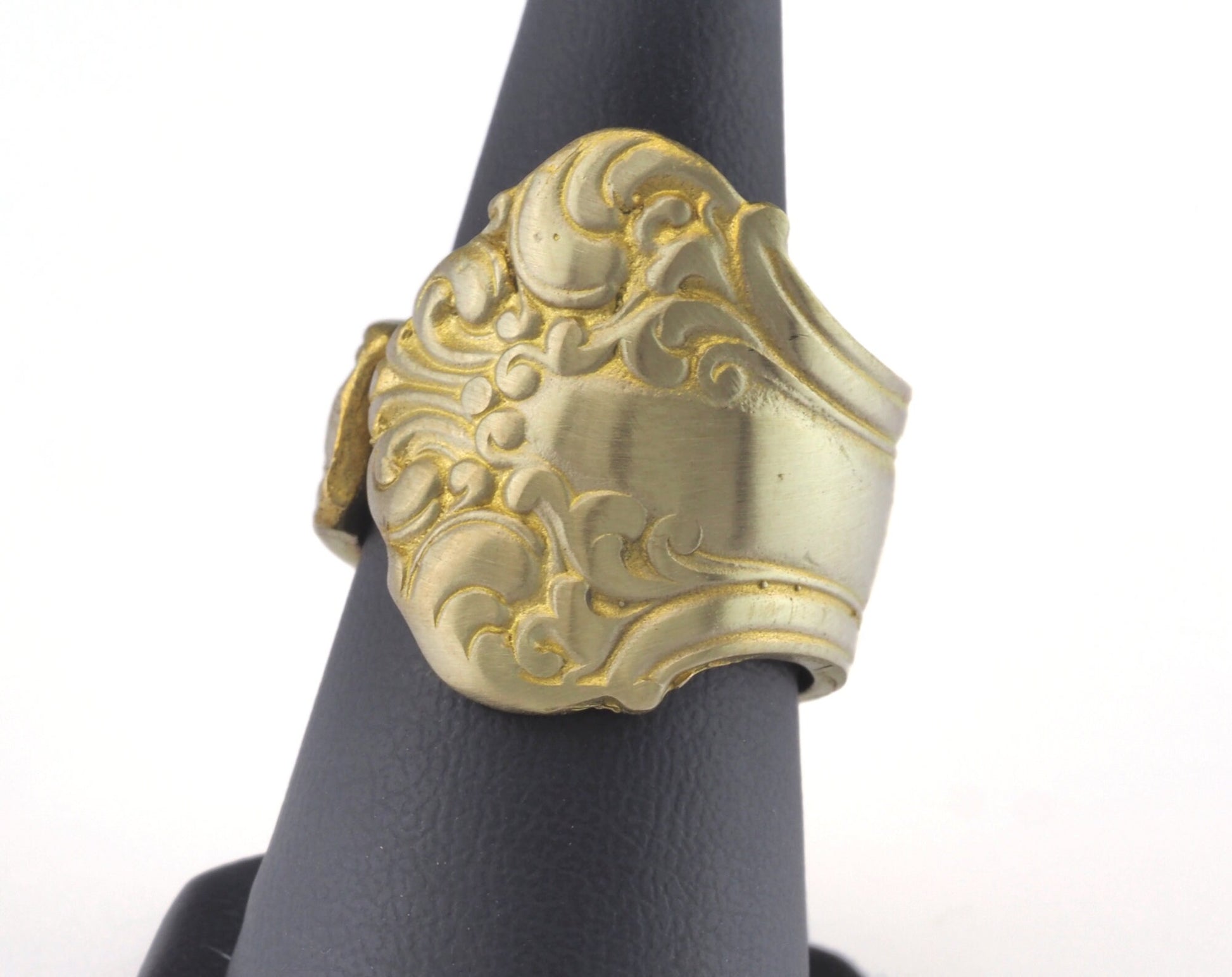 Spoon Ring Flower Patterned Adjustable Ring Raw brass (18mm 8US inner size) OZ2672