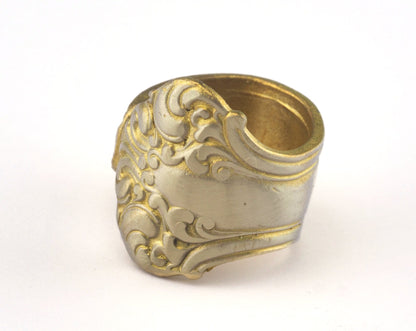 Spoon Ring Flower Patterned Adjustable Ring Raw brass (18mm 8US inner size) OZ2672