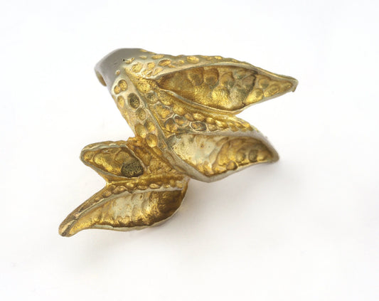 Hammered Leaf Flowers Ring Adjustable Raw brass (17.5mm 7US inner size) OZ1028