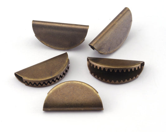 Semi circle ribbon crimp ends 12.5x25mm Antique Brass plated brass oz2548