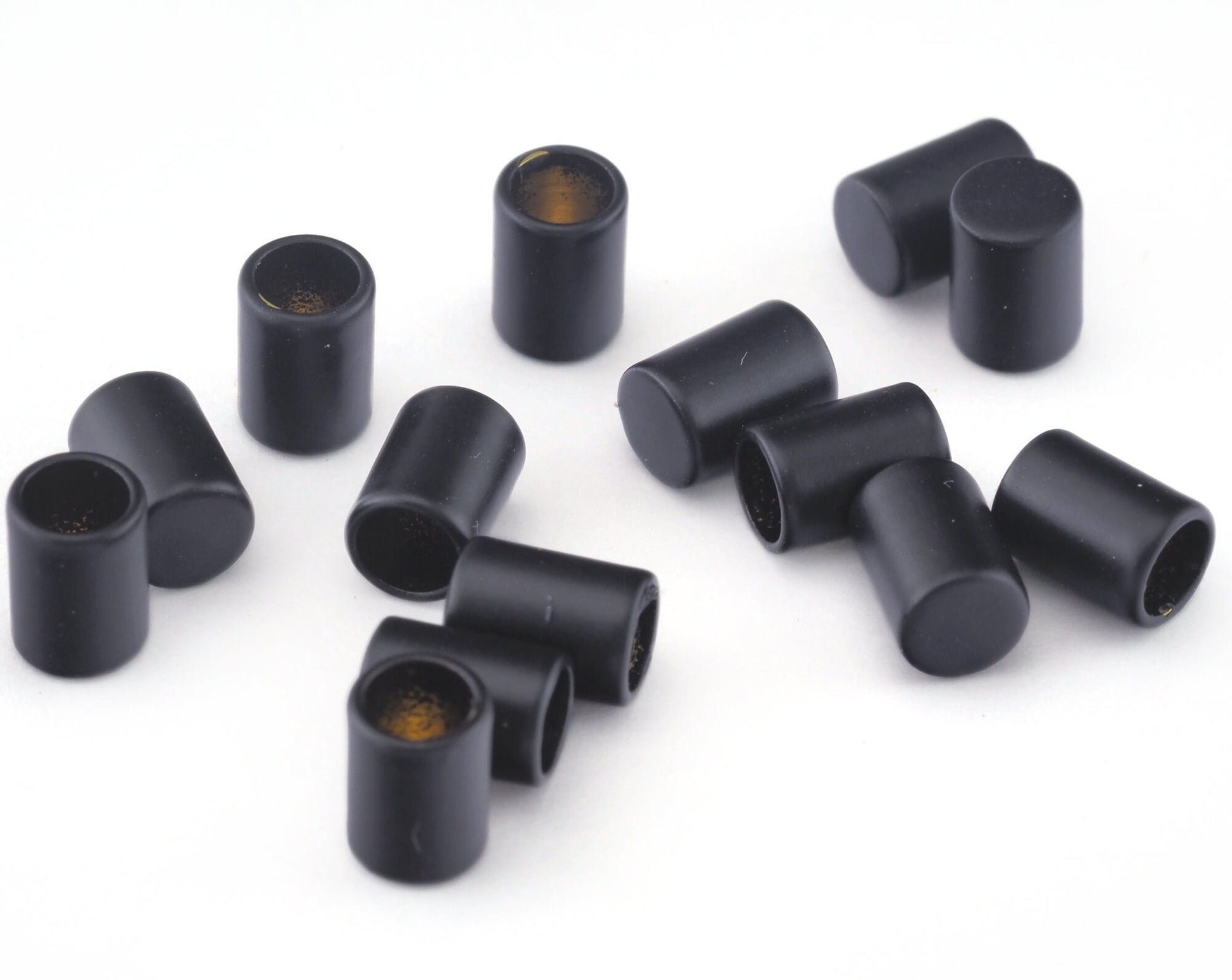 Cord End Caps Black Painted Brass 5x7mm (4mm inside diameter) Leather Cord Terminator cord tip ends, ribbon end, ENC4 OZ2626