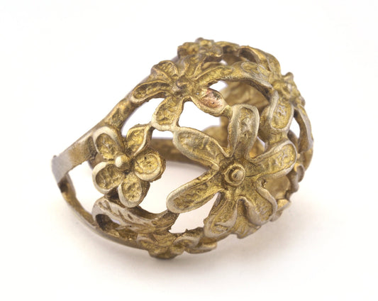 Flowers Ring Adjustable Raw brass (18mm 7.5US inner size) OZ2732