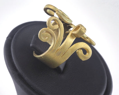 Ring Adjustable Fork Ring Loop - Raw brass (17mm 7US inner size - Adjustable ) OZ2748