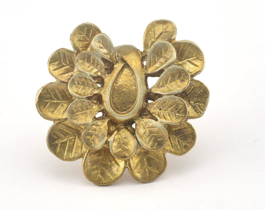 Leaves Ring Adjustable Bezel - Raw brass (17mm 7US inner size - Adjustable ) OZ2824