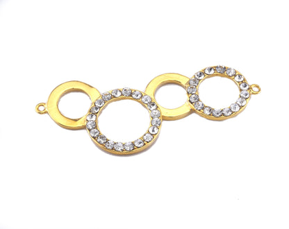 Micro Pave 1 pc 46mm gold plated brass rhinestone circles with 2 loop finding charm pendant connector 2805