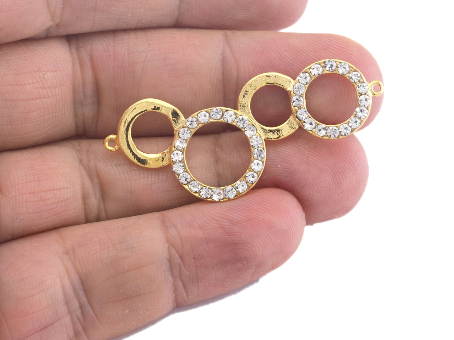 Micro Pave 1 pc 46mm gold plated brass rhinestone circles with 2 loop finding charm pendant connector 2805