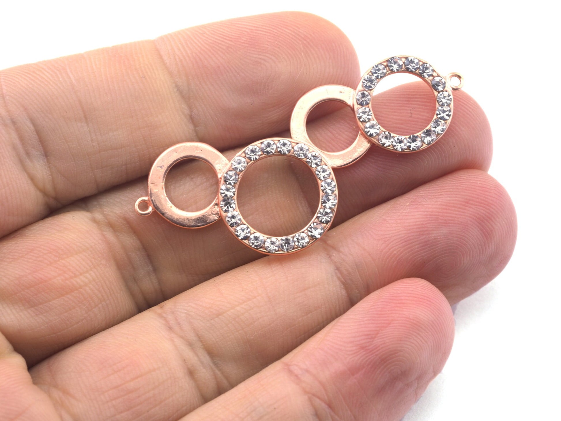 Micro Pave 1 pc 46mm rose gold plated brass rhinestone circles with 2 loop finding charm pendant connector 2853