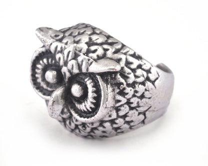 Owl Ring Adjustable Antique Silver Plated Brass 1 Pc. (20mm 10.5US inner size) OZ2870