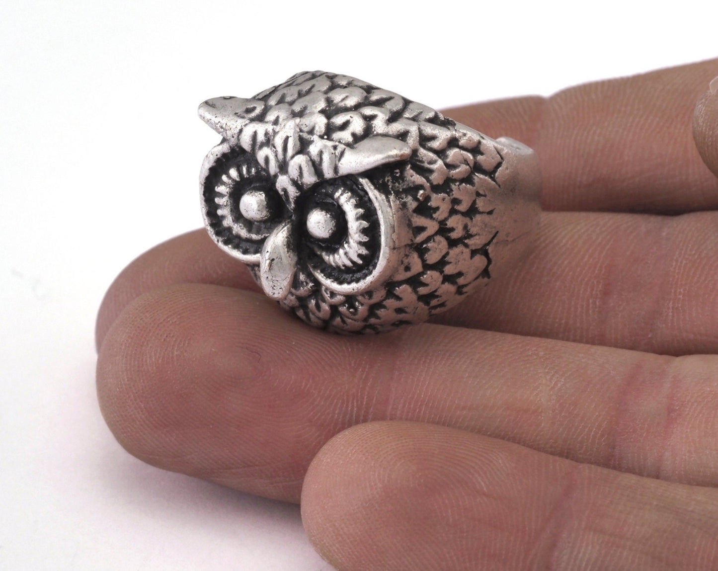 Owl Ring Adjustable Antique Silver Plated Brass 1 Pc. (20mm 10.5US inner size) OZ2870