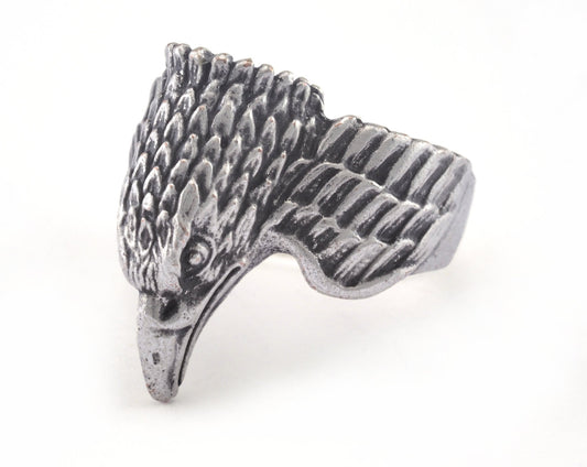 Eagle Ring Adjustable Ring Antique Silver Plated Brass 1 Pc. (19mm 8.5US inner size) OZ2885