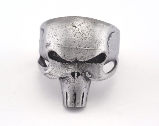 Skull Ring Adjustable Antique Silver Plated Brass 1 Pc. (19mm 9US inner size) OZ2889