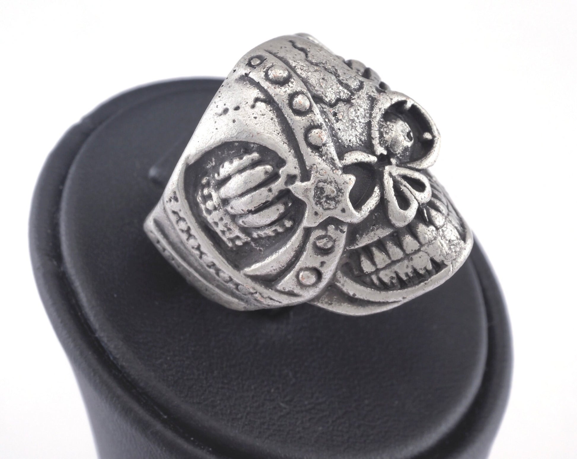 Skull Adjustable Ring Antique Silver Plated Brass 1 Pc. (18.75mm 8.5US inner size) OZ2891
