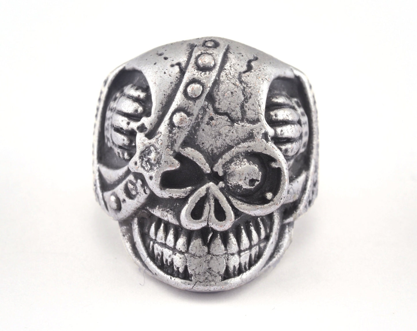 Skull Adjustable Ring Antique Silver Plated Brass 1 Pc. (18.75mm 8.5US inner size) OZ2891
