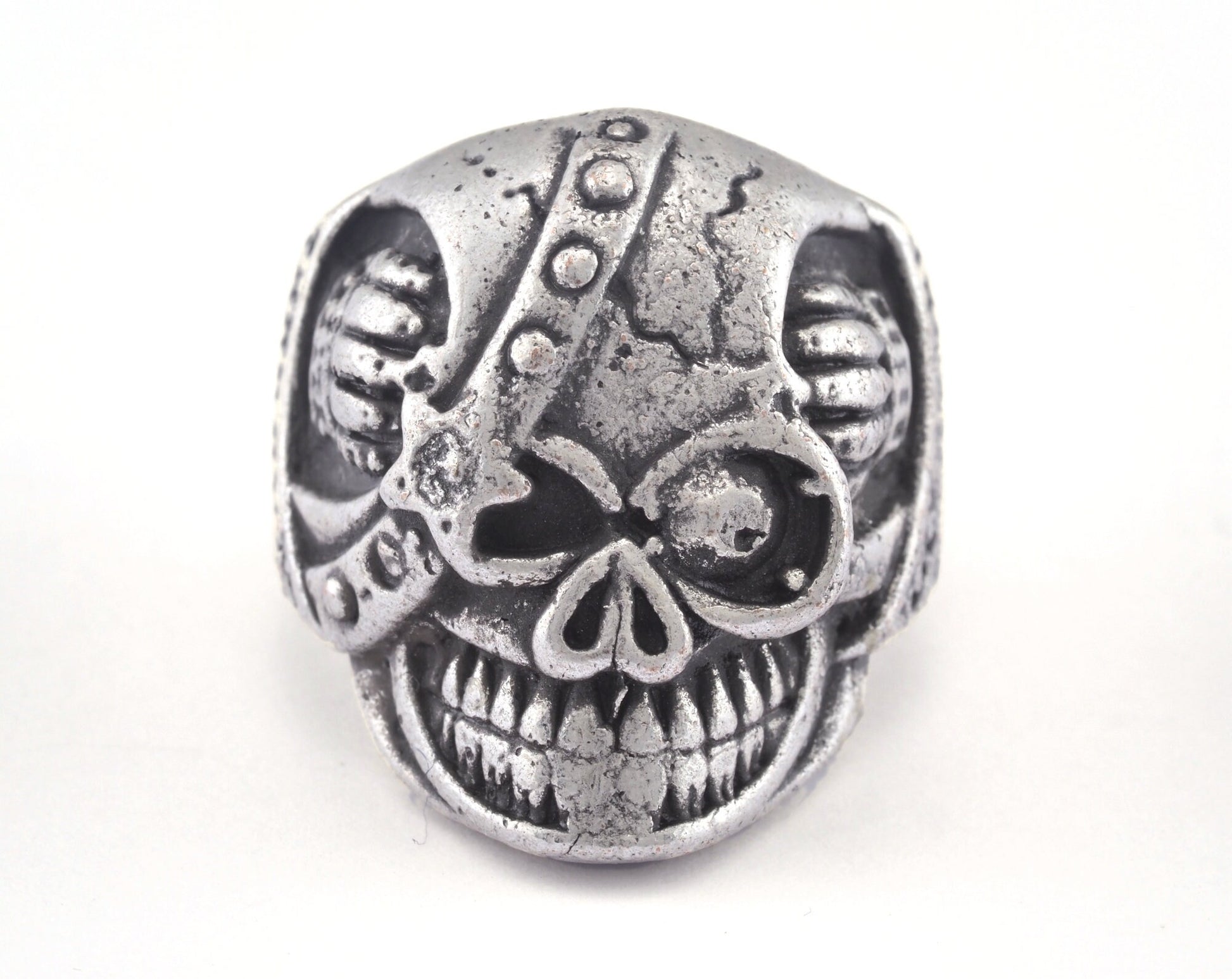 Skull Adjustable Ring Antique Silver Plated Brass 1 Pc. (18.75mm 8.5US inner size) OZ2891