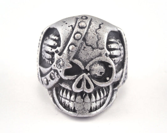 Skull Adjustable Ring Antique Silver Plated Brass 1 Pc. (18.75mm 8.5US inner size) OZ2891