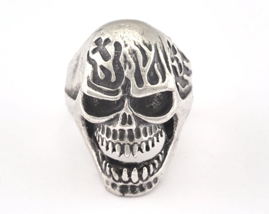 Skull Adjustable Ring Antique Silver Plated Brass 1 Pc. (21.5mm 12US inner size) OZ2892
