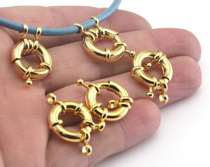 Spring Ring Clasp 2 loop Lifebuoy Pendant Circle Gold Plated brass (ring length 15mm) 2151