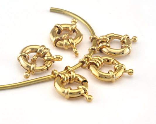 Spring Ring Clasp 2 loop Lifebuoy Pendant Circle clasp Gold Plated Brass (ring length 17mm) OZ2353