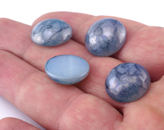 2 pcs. Blue Round Glass Vintage cabochons 18x7mm OZ2759