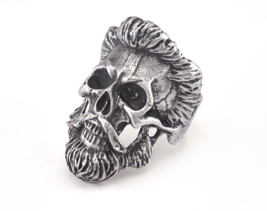 Skull Adjustable Ring Antique Silver Plated Brass 1 Pc. (19mm 9US inner size) OZ2925