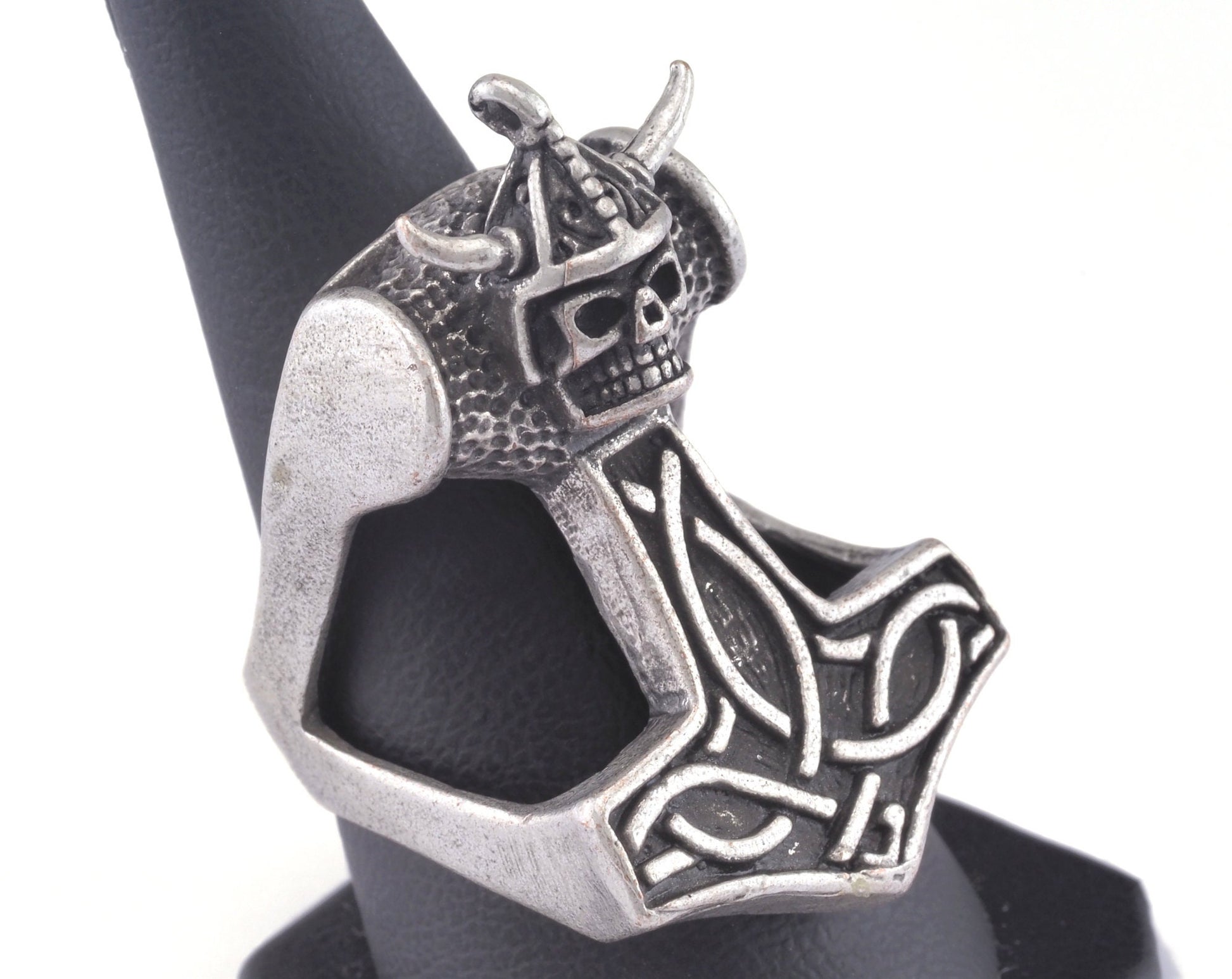 Viking Skull Adjustable Ring Antique Silver Plated Brass 1 Pc. (19mm 9US inner size) OZ2927