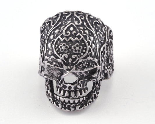 Skull Ring Adjustable Ring Antique Silver Plated Brass 1 Pc. (19mm 9US inner size) OZ2929