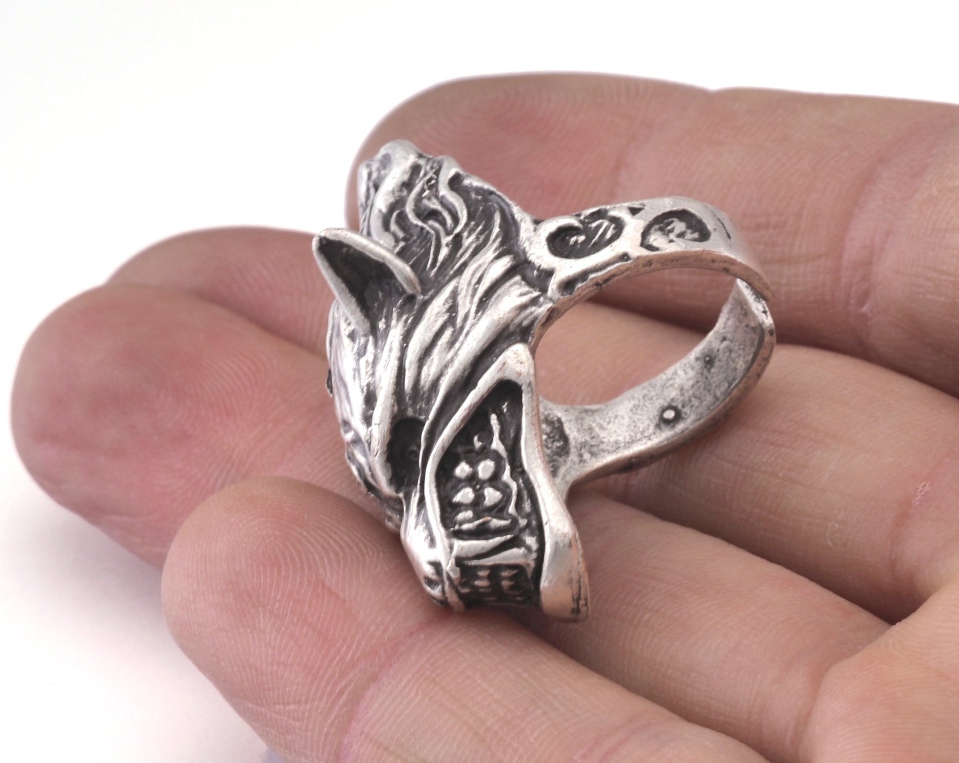 Wolf Beast Ring Adjustable Ring Antique Silver Plated Brass 1 Pc. (18mm 7.5US inner size) OZ2932