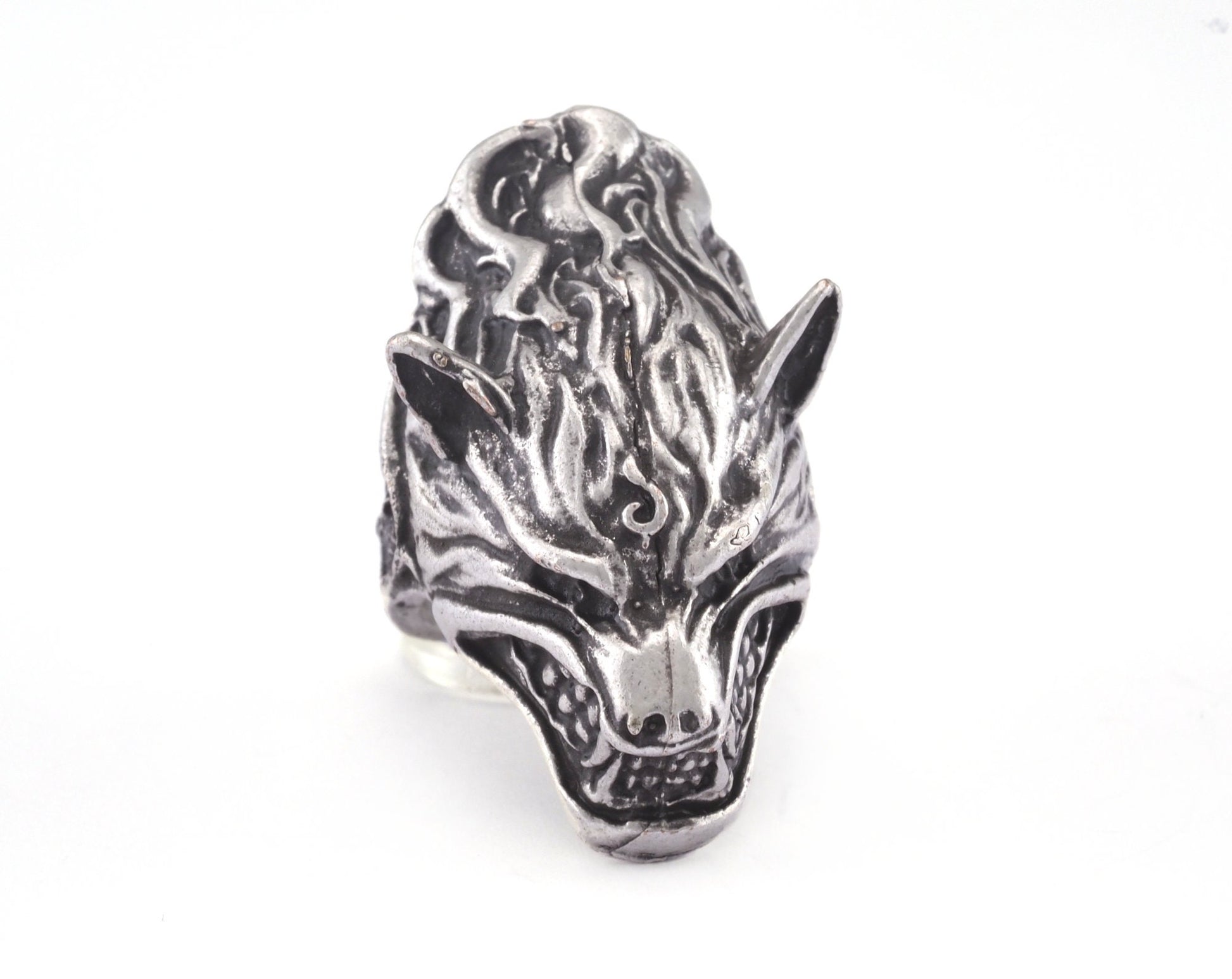 Wolf Beast Ring Adjustable Ring Antique Silver Plated Brass 1 Pc. (18mm 7.5US inner size) OZ2932