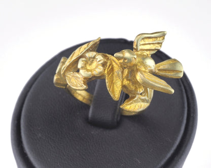 Ring Bird Flower Adjustable Ring Raw brass (17.5mm 7US inner size) OZ2636 ring25
