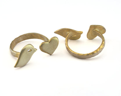 Minimalist Heart Bird Hammered Adjustable Ring Raw brass (18mm 8US inner size) OZ2652