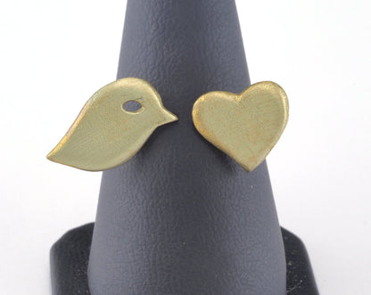 Minimalist Heart Bird Hammered Adjustable Ring Raw brass (18mm 8US inner size) OZ2652