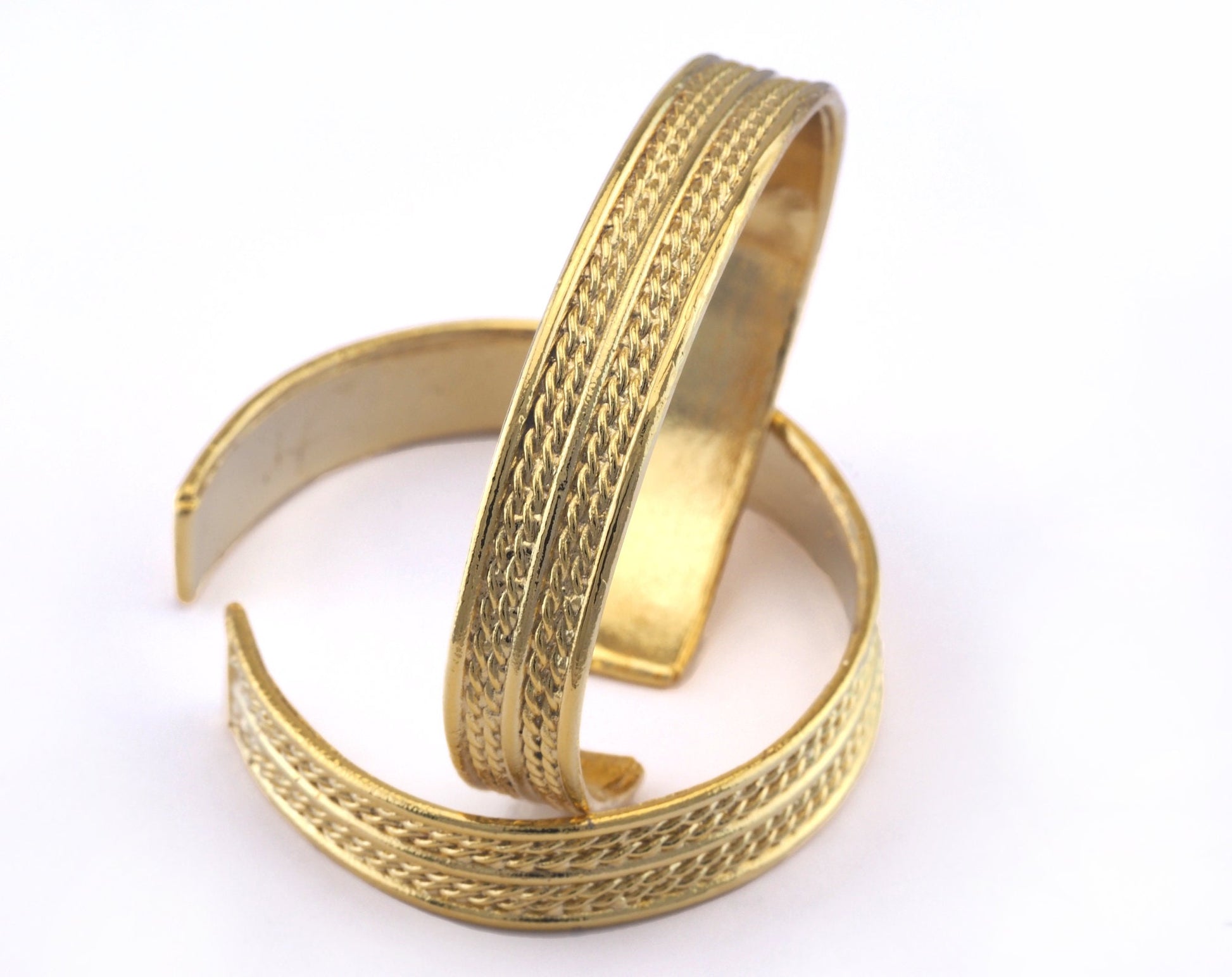 Textured Bracelet Shiny Gold Plated Brass 1 pc. (64mm inner size - Adjustable ) OZ2967