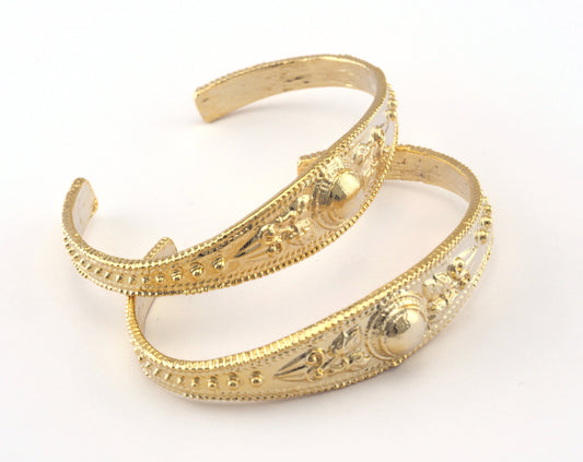 Textured Bracelet Shiny Gold Plated Brass 1 pc. (58mm inner size - Adjustable ) OZ2959