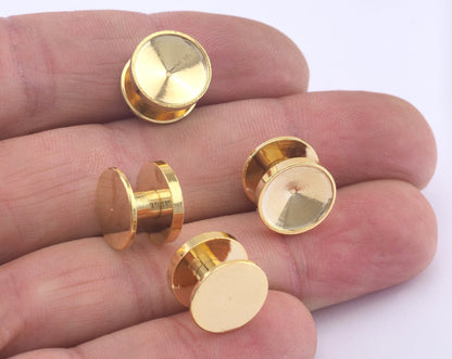 Shirt Collar Tuxedo Stud, 12x8mm 10mm setting cufflink gold plated Brass Studs, 2955