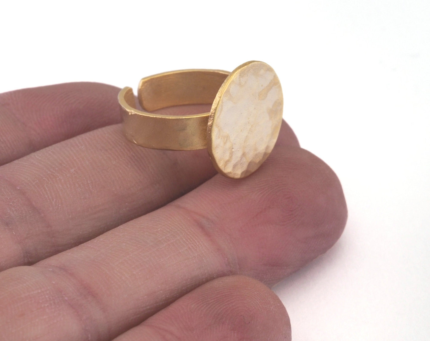 Hammered Adjustable Ring Blank - Matte Gold Plated brass (17mm 7US inner size - Adjustable ) OZ2980