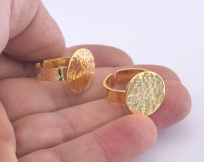 Ring Hammered Adjustable Ring Blank - Shiny Gold Plated brass (17mm 7US inner size - Adjustable ) OZ2980