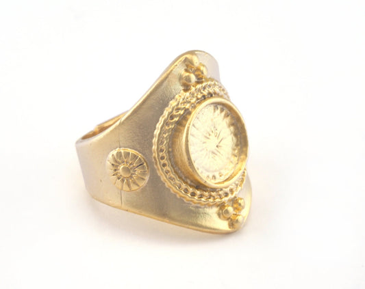 Ring Flowers Adjustable Ring Bezel - Matte Gold Plated brass (18mm 7.5US inner size - Adjustable ) OZ2981